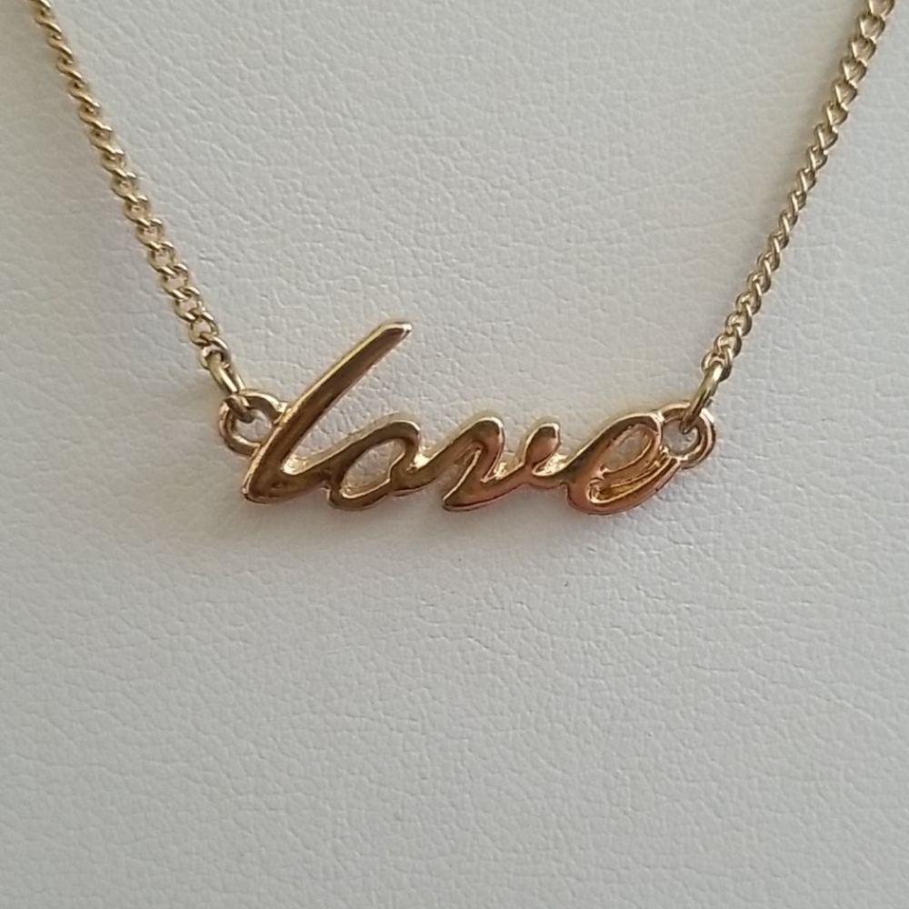 Dainty Gold Tone Love Necklace